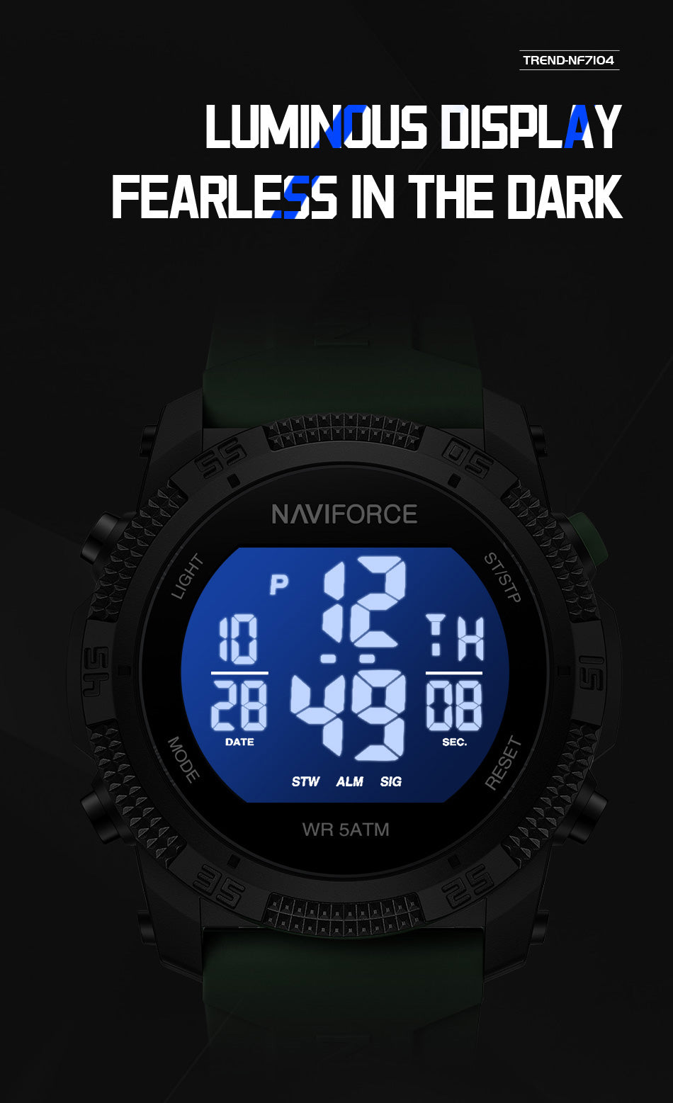 NAVIFORCE Men Sports Waterproof Digital Watches with Stopwatch Alarm Rubber Strap Wristwatch